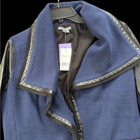 NWT Vince Leather Jacket in Black With Blue Tweed - Picture 5 of 7